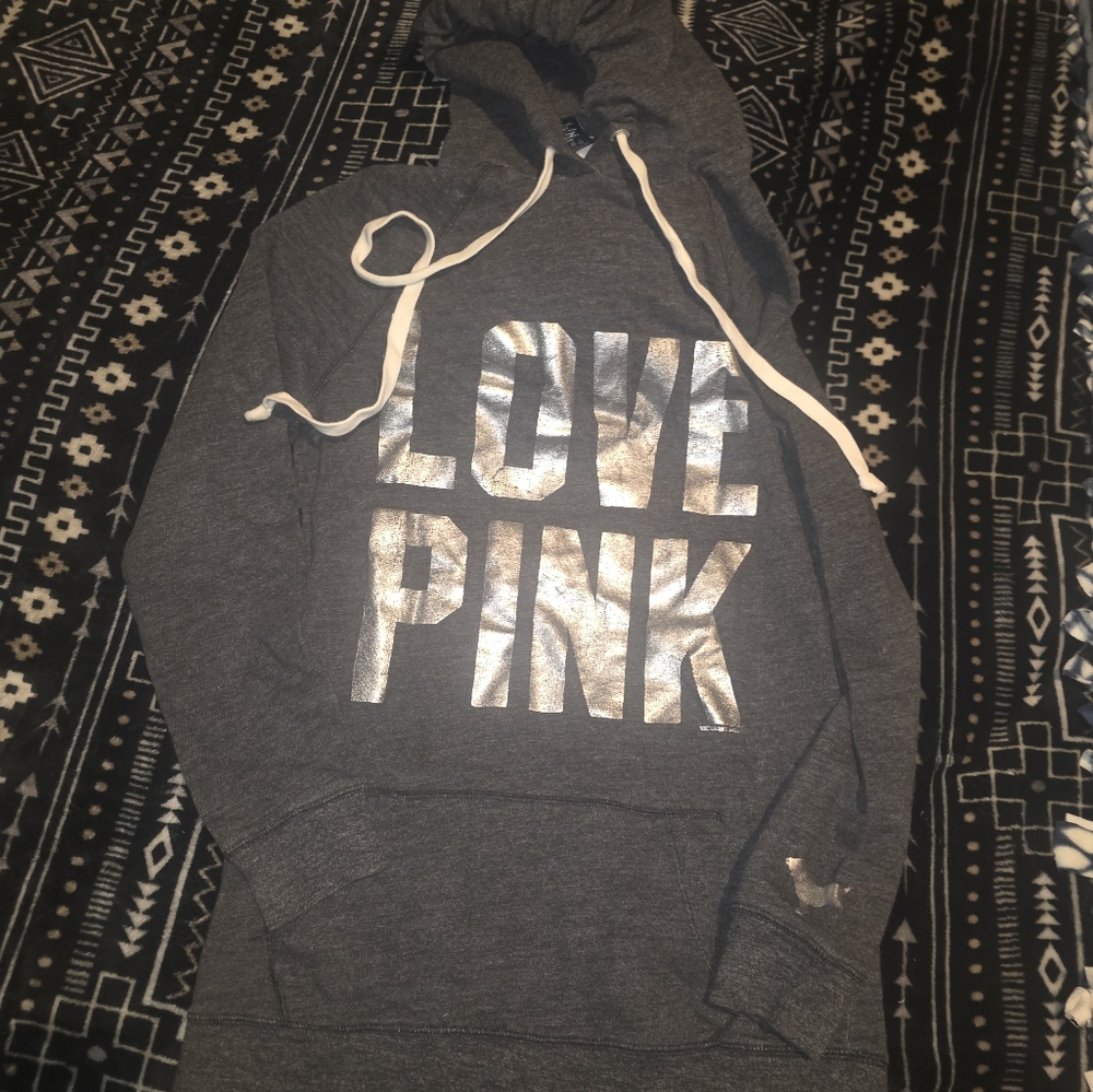 PINK Victoria's Secret Charcoal Hoodie with Silver Accents